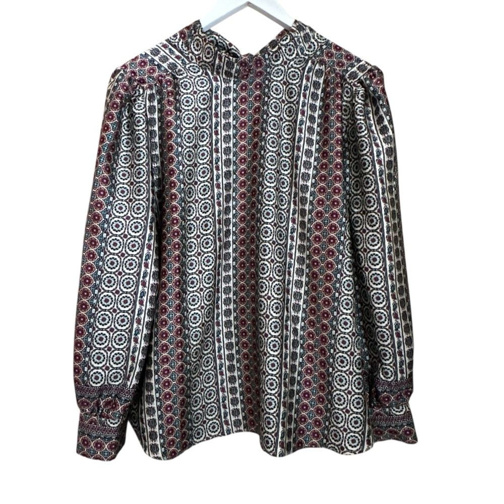 Loft Tie Back Neck Lightweight Print Blouse Women Sz L